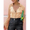 image:imageLYANER Womens Deep V Neck Button Front Bell Long Sleeve Blouse Shirt TopOrange