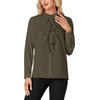image:imageLYANER Womens Dressy Mock Neck Blouse Tops Ruffle Front Long Sleeve Button Down Work ShirtArmy Green