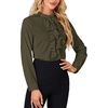 image:imageLYANER Womens Dressy Mock Neck Blouse Tops Ruffle Front Long Sleeve Button Down Work ShirtArmy Green