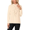 image:imageLYANER Womens Dressy Mock Neck Blouse Tops Ruffle Front Long Sleeve Button Down Work ShirtBeige