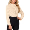 image:imageLYANER Womens Dressy Mock Neck Blouse Tops Ruffle Front Long Sleeve Button Down Work ShirtBeige