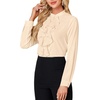 image:imageLYANER Womens Dressy Mock Neck Blouse Tops Ruffle Front Long Sleeve Button Down Work ShirtBeige