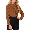image:imageLYANER Womens Dressy Mock Neck Blouse Tops Ruffle Front Long Sleeve Button Down Work ShirtBrown