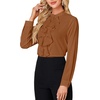 image:imageLYANER Womens Dressy Mock Neck Blouse Tops Ruffle Front Long Sleeve Button Down Work ShirtBrown