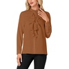 image:imageLYANER Womens Dressy Mock Neck Blouse Tops Ruffle Front Long Sleeve Button Down Work ShirtBrown