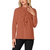 image:imageLYANER Womens Dressy Mock Neck Blouse Tops Ruffle Front Long Sleeve Button Down Work ShirtCaramel