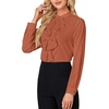 image:imageLYANER Womens Dressy Mock Neck Blouse Tops Ruffle Front Long Sleeve Button Down Work ShirtCaramel