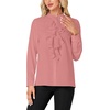 image:imageLYANER Womens Dressy Mock Neck Blouse Tops Ruffle Front Long Sleeve Button Down Work ShirtDark Pink
