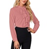image:imageLYANER Womens Dressy Mock Neck Blouse Tops Ruffle Front Long Sleeve Button Down Work ShirtDark Pink