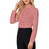 image:imageLYANER Womens Dressy Mock Neck Blouse Tops Ruffle Front Long Sleeve Button Down Work ShirtDark Pink