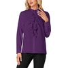 image:imageLYANER Womens Dressy Mock Neck Blouse Tops Ruffle Front Long Sleeve Button Down Work ShirtDark Purple