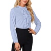 image:imageLYANER Womens Dressy Mock Neck Blouse Tops Ruffle Front Long Sleeve Button Down Work ShirtLight Blue