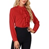 image:imageLYANER Womens Dressy Mock Neck Blouse Tops Ruffle Front Long Sleeve Button Down Work ShirtRed