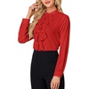 image:imageLYANER Womens Dressy Mock Neck Blouse Tops Ruffle Front Long Sleeve Button Down Work ShirtRed