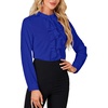 image:imageLYANER Womens Dressy Mock Neck Blouse Tops Ruffle Front Long Sleeve Button Down Work ShirtRoyal Blue