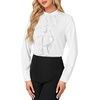 image:imageLYANER Womens Dressy Mock Neck Blouse Tops Ruffle Front Long Sleeve Button Down Work ShirtWhite