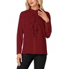 image:imageLYANER Womens Dressy Mock Neck Blouse Tops Ruffle Front Long Sleeve Button Down Work ShirtWine Red