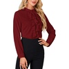 image:imageLYANER Womens Dressy Mock Neck Blouse Tops Ruffle Front Long Sleeve Button Down Work ShirtWine Red