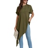 image:imageLYANER Womens Elegant Casual Mock Neck Short Sleeve Irregular Hem Loose Blouse Tops Dressy Work Shirt TopArmy Green