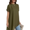 image:imageLYANER Womens Elegant Casual Mock Neck Short Sleeve Irregular Hem Loose Blouse Tops Dressy Work Shirt TopArmy Green