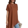 image:imageLYANER Womens Elegant Casual Mock Neck Short Sleeve Irregular Hem Loose Blouse Tops Dressy Work Shirt TopBrown
