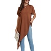 image:imageLYANER Womens Elegant Casual Mock Neck Short Sleeve Irregular Hem Loose Blouse Tops Dressy Work Shirt TopBrown