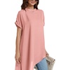 image:imageLYANER Womens Elegant Casual Mock Neck Short Sleeve Irregular Hem Loose Blouse Tops Dressy Work Shirt TopPink