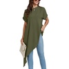 image:imageLYANER Womens Elegant Casual Mock Neck Short Sleeve Irregular Hem Loose Blouse Tops Dressy Work Shirt TopPure Army Green