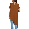 image:imageLYANER Womens Elegant Casual Mock Neck Short Sleeve Irregular Hem Loose Blouse Tops Dressy Work Shirt TopPure Brown