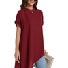 image:imageLYANER Womens Elegant Casual Mock Neck Short Sleeve Irregular Hem Loose Blouse Tops Dressy Work Shirt TopPure Burgundy