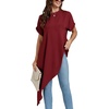 image:imageLYANER Womens Elegant Casual Mock Neck Short Sleeve Irregular Hem Loose Blouse Tops Dressy Work Shirt TopPure Burgundy