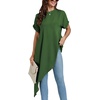 image:imageLYANER Womens Elegant Casual Mock Neck Short Sleeve Irregular Hem Loose Blouse Tops Dressy Work Shirt TopPure Dark Green