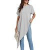 image:imageLYANER Womens Elegant Casual Mock Neck Short Sleeve Irregular Hem Loose Blouse Tops Dressy Work Shirt TopPure Grey