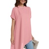 image:imageLYANER Womens Elegant Casual Mock Neck Short Sleeve Irregular Hem Loose Blouse Tops Dressy Work Shirt TopPure Pink