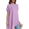 image:imageLYANER Womens Elegant Casual Mock Neck Short Sleeve Irregular Hem Loose Blouse Tops Dressy Work Shirt TopPurple