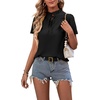 image:imageLYANER Womens Elegant Frill Mock Neck Ruffle Short Sleeve Blouse Work Shirt TopBlack