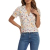image:imageLYANER Womens Floral Collared V Neck Puff Short Sleeve Dressy Casual Blouse TopsBeige