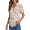 image:imageLYANER Womens Floral Collared V Neck Puff Short Sleeve Dressy Casual Blouse TopsBeige
