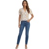 image:imageLYANER Womens Floral Collared V Neck Puff Short Sleeve Dressy Casual Blouse TopsBeige