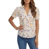 image:imageLYANER Womens Floral Collared V Neck Puff Short Sleeve Dressy Casual Blouse TopsBeige