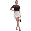 image:imageLYANER Womens Floral Lace Round Neck Short Sleeve Slim Fitted Elegant Blouse TopsBlack