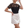image:imageLYANER Womens Floral Lace Round Neck Short Sleeve Slim Fitted Elegant Blouse TopsBlack