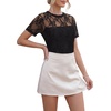 image:imageLYANER Womens Floral Lace Round Neck Short Sleeve Slim Fitted Elegant Blouse TopsBlack