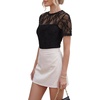 image:imageLYANER Womens Floral Lace Round Neck Short Sleeve Slim Fitted Elegant Blouse TopsBlack