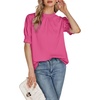 image:imageLYANER Womens Frill Mock Neck Pletaed Puff Short Sleeve Chiffon Blouse Shirt TopRose