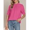 image:imageLYANER Womens Frill Mock Neck Pletaed Puff Short Sleeve Chiffon Blouse Shirt TopRose