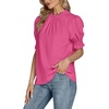 image:imageLYANER Womens Frill Mock Neck Pletaed Puff Short Sleeve Chiffon Blouse Shirt TopRose