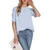image:imageLYANER Womens Frill Mock Neck Pletaed Puff Short Sleeve Chiffon Blouse Shirt TopSky Blue