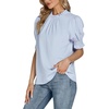 image:imageLYANER Womens Frill Mock Neck Pletaed Puff Short Sleeve Chiffon Blouse Shirt TopSky Blue