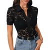 image:imageLYANER Womens Lace Tops Button Up Sexy Short Sleeve Shirt Dressy Casual Sheer Top Collared BlouseBlack